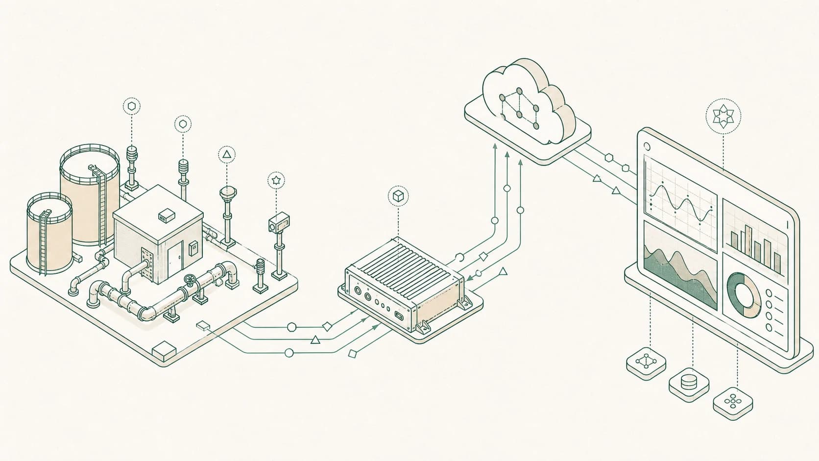 Isometric technical illustration for Industrial & IoT Analytics