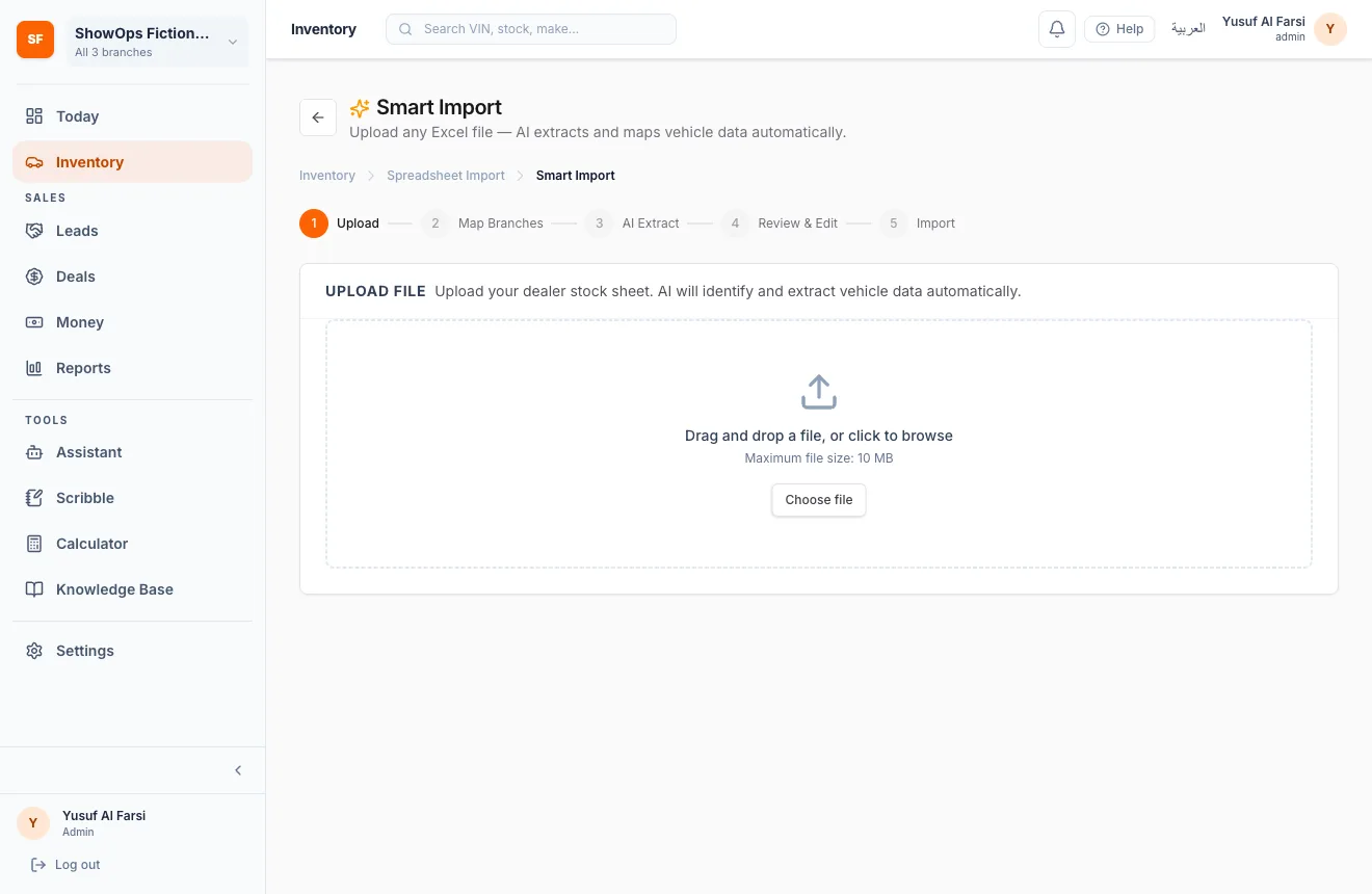 ShowOps Smart Import upload step
